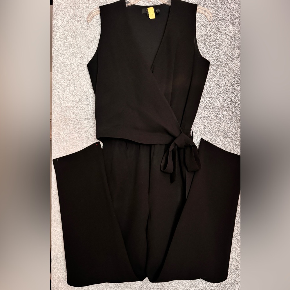 🌺 Theory Black Sleeveless V Neck Wrap Tie Pantsuit Size 2 - Picture 11 of 12